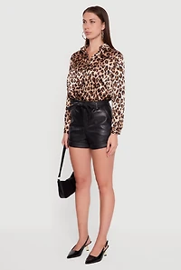 Faux Leather Tie Waist Belted Fixed Cuff Shorts