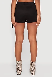 Womens Faux Suede Tabbed Cargo Pocket Shorts, Black, Size M