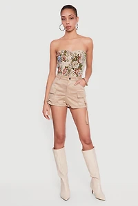 Faux Suede Tabbed Cargo Pocket Shorts