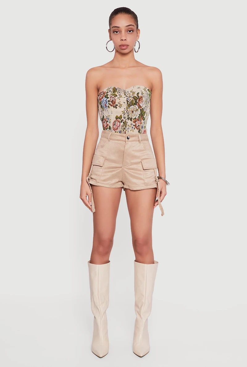 Faux Suede Tabbed Cargo Pocket Shorts