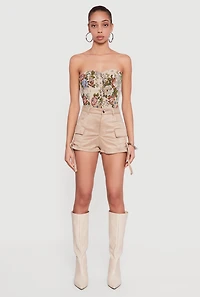 Faux Suede Tabbed Cargo Pocket Shorts