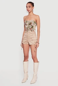 Faux Suede Tabbed Cargo Pocket Shorts