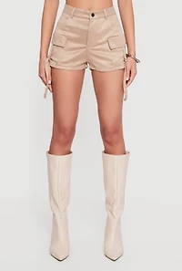 Faux Suede Tabbed Cargo Pocket Shorts