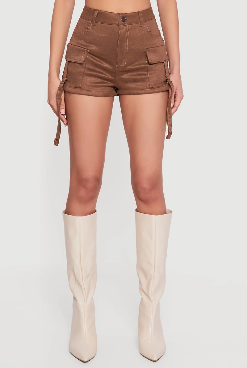 Faux Suede Tabbed Cargo Pocket Shorts