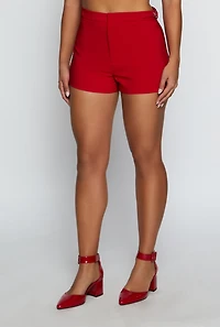 Womens Side Buckle Detail Shorts, Red, Size S