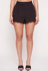 Crepe Knit Lace Trim Pleated Shorts