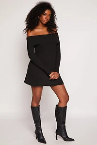 Ribbed Knit Off The Shoulder Dress