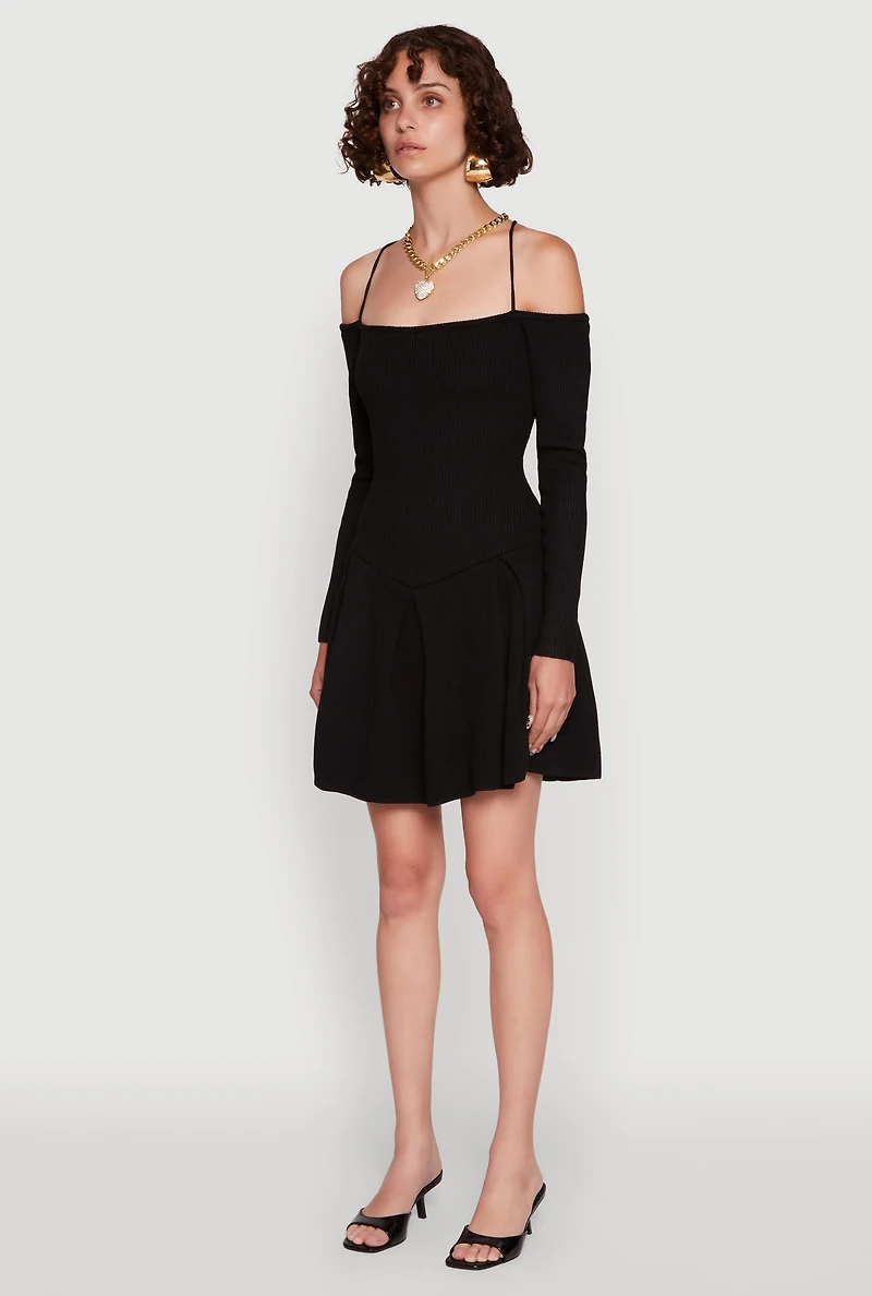 Womens Ribbed Knit Lace Up Back Sweater Dress,
