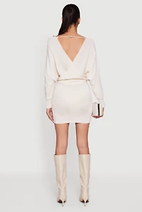 Faux Pearl Studded Wrap Sweater Dress