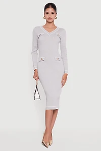 Contrast Trim Pocket Detail Long Sleeve Sweater Dress