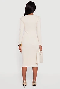 Womens Contrast Trim Pocket Detail Long Sleeve Sweater Dress,