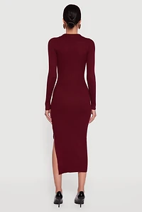 Ribbed Knit Midi Sweater Dress with Side Slit