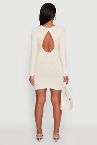 Womens Cable Knit Keyhole Back Mini Sweater Dress, White, Size L