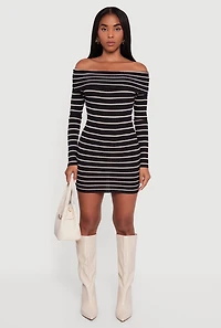 Striped Fold Over Off the Shoulder Bodycon Dress