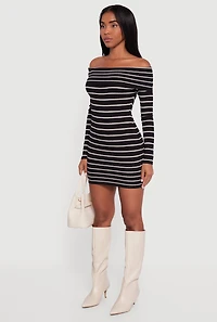 Striped Fold Over Off the Shoulder Bodycon Dress
