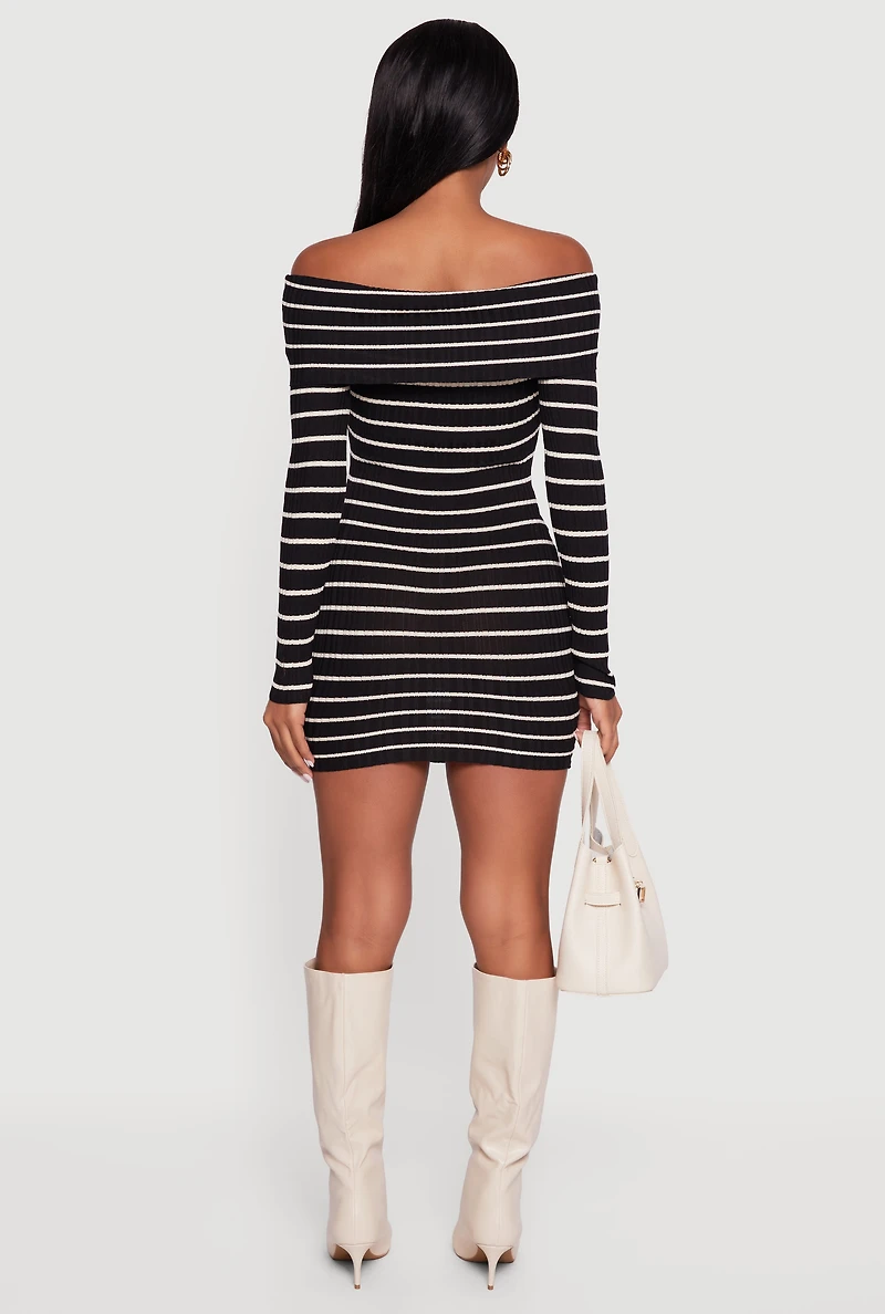 Striped Fold Over Off the Shoulder Bodycon Dress
