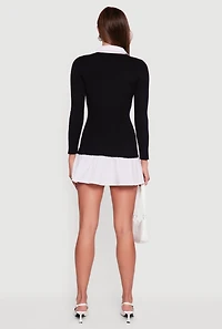 Womens Shirt Collar Layered Look Sweater Dress, Black, Size L