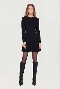 Rib Knit Long Sleeve Crew Neck Mini Sweater Dress