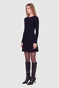 Rib Knit Long Sleeve Crew Neck Mini Sweater Dress