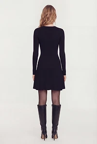 Rib Knit Long Sleeve Crew Neck Mini Sweater Dress