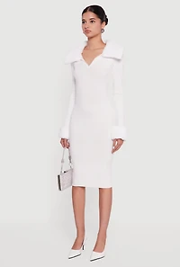 Midi Sweater Dress with Removable Faux Fur Collar and Cuffs