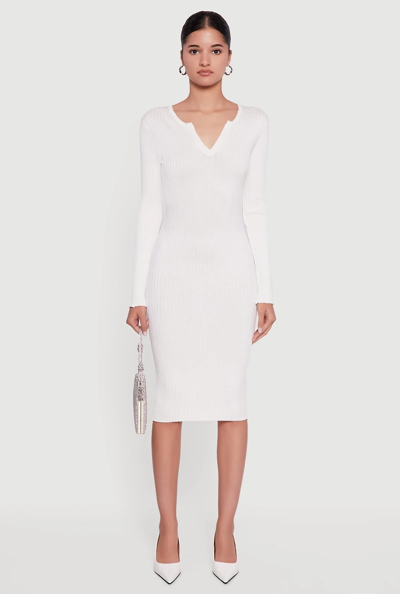 Midi Sweater Dress with Removable Faux Fur Collar and Cuffs