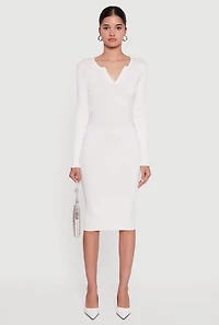 Midi Sweater Dress with Removable Faux Fur Collar and Cuffs