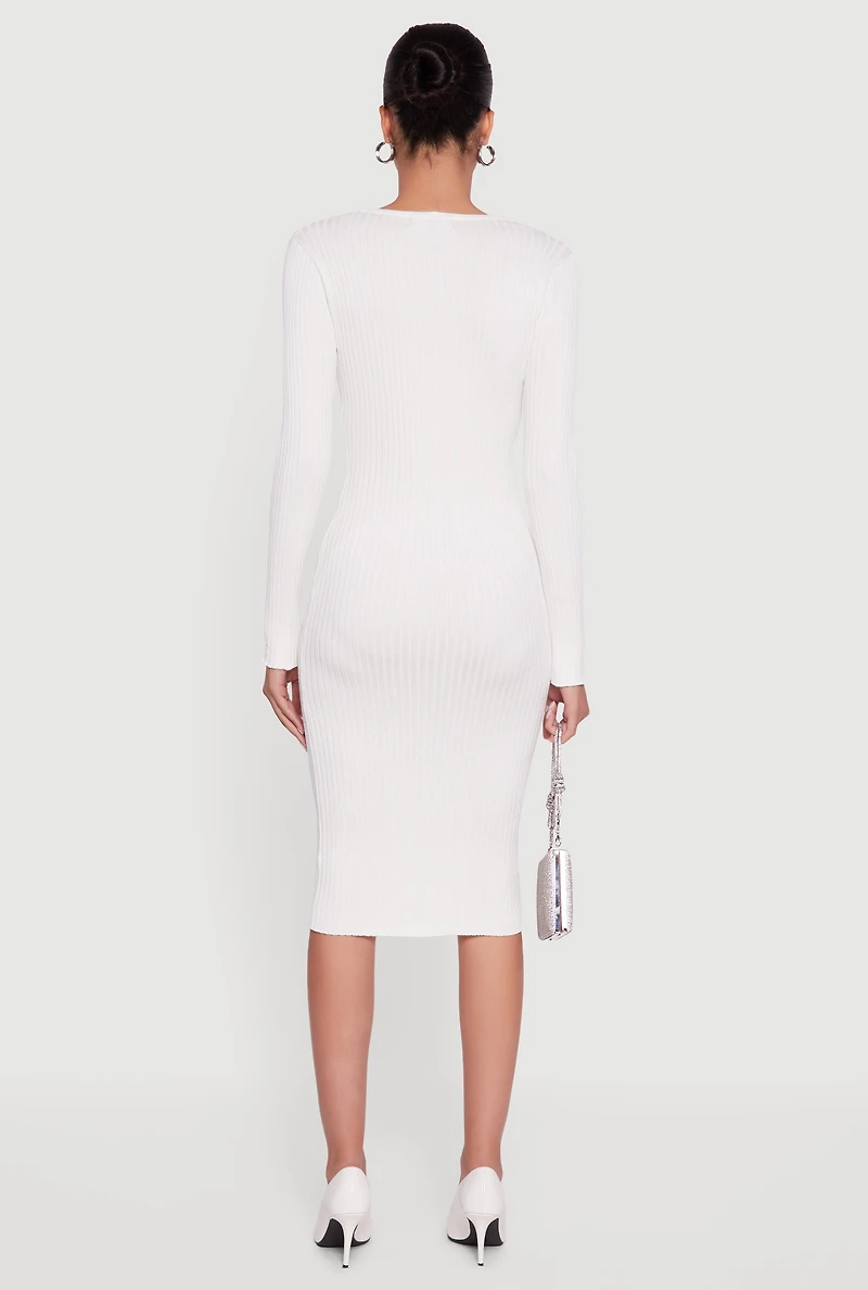 Midi Sweater Dress with Removable Faux Fur Collar and Cuffs