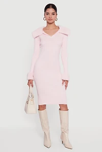 Midi Sweater Dress with Removable Faux Fur Collar and Cuffs