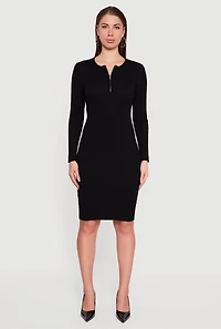 Rib Knit Sweater Dress with Removable Faux Fur Collar