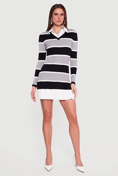Striped Layered Look Sweater Dress