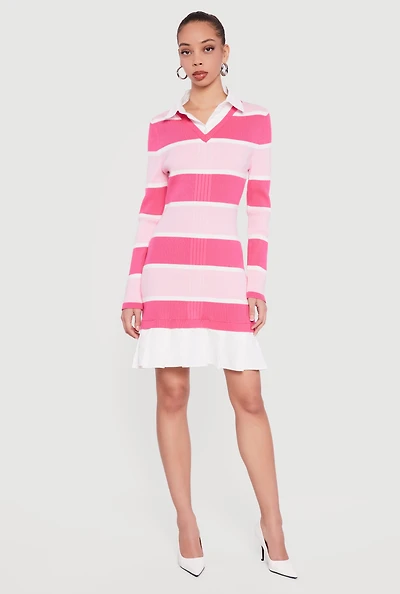 Striped Layered Look Sweater Dress