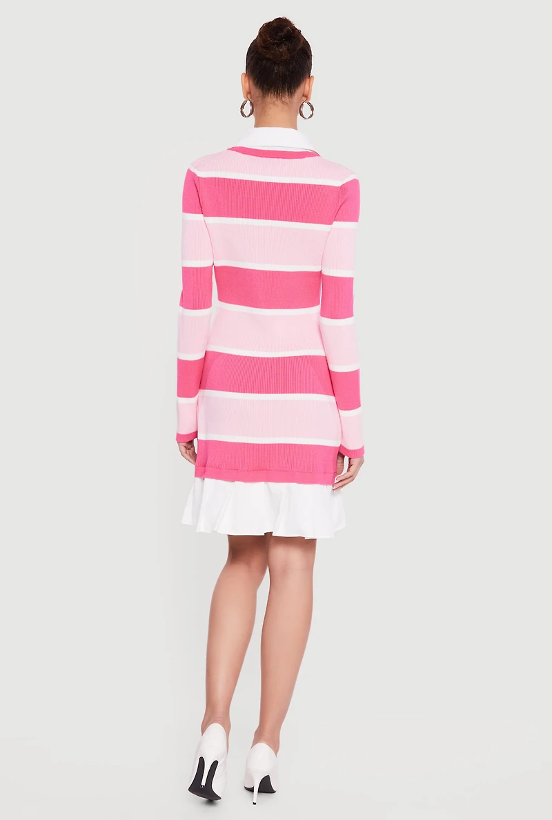 Striped Layered Look Sweater Dress