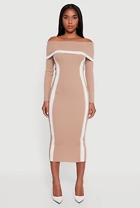 Contrast Trim Ribbed Knit Sweater Dress