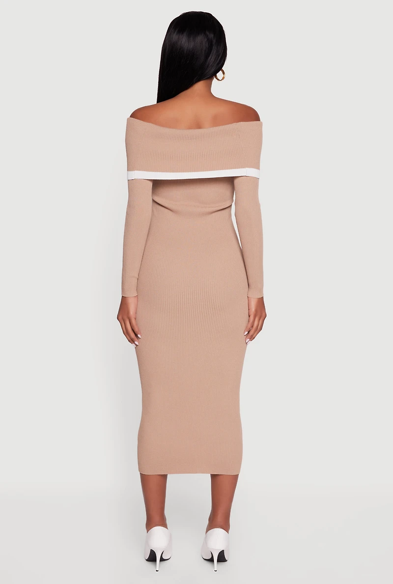 Contrast Trim Ribbed Knit Sweater Dress