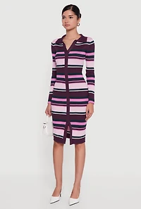 Womens Almost Famous Striped Slit Front Sweater Polo Dress, Purple, Size S