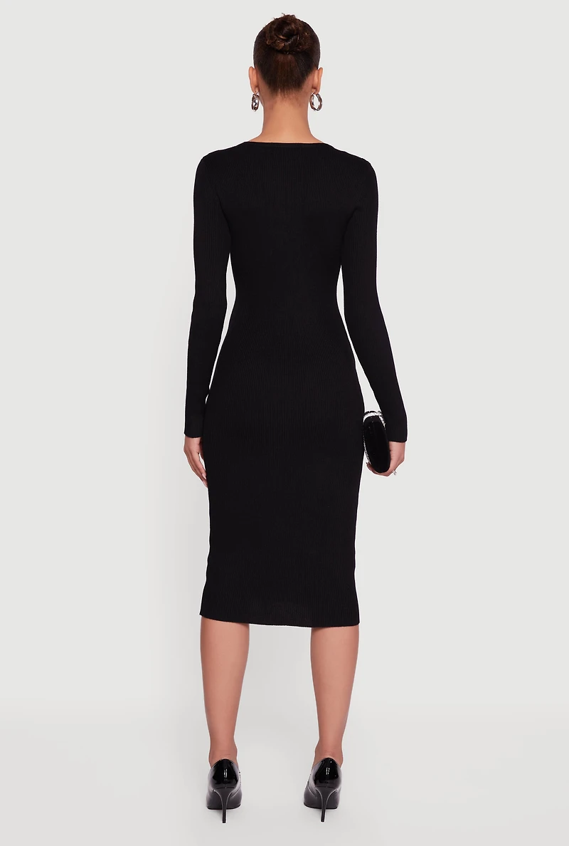 Womens Almost Famous Double Rhinestone Bow Keyhole Sweater Dress, Black, Size XL