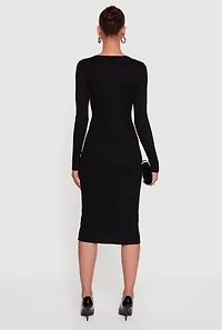 Womens Almost Famous Double Rhinestone Bow Keyhole Sweater Dress, Black, Size XL