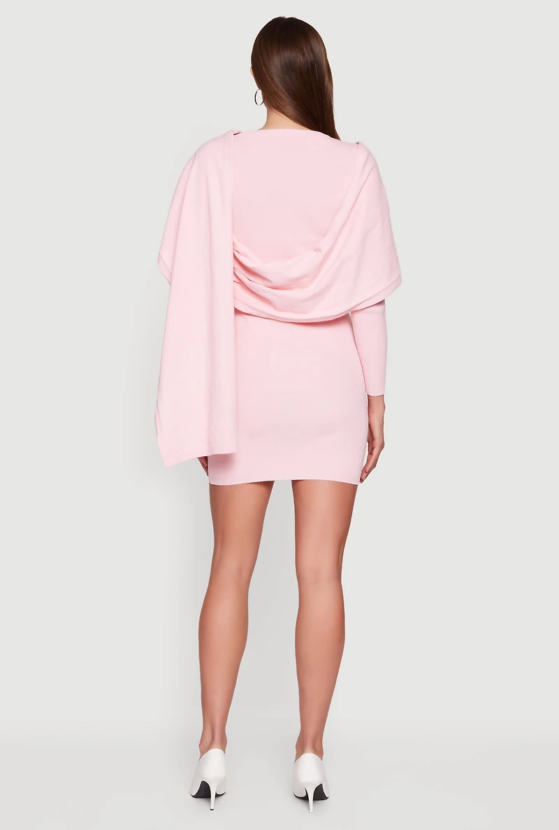 Almost Famous Mini Sweater Dress with Removable Scarf