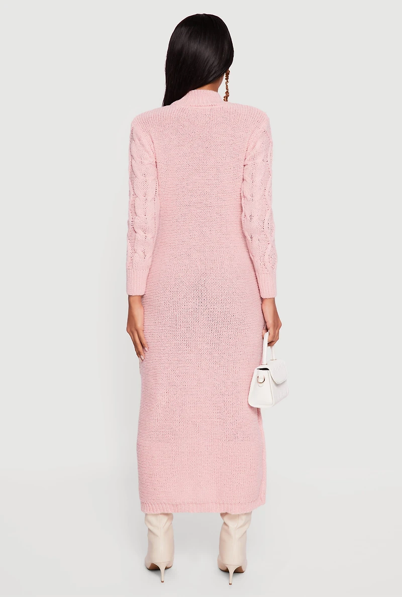 Long Sleeve Cable Knit Mock Neck Sweater Dress