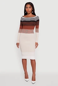 Womens Color Block Long Sleeve Bodycon Sweater Dress, Multi,