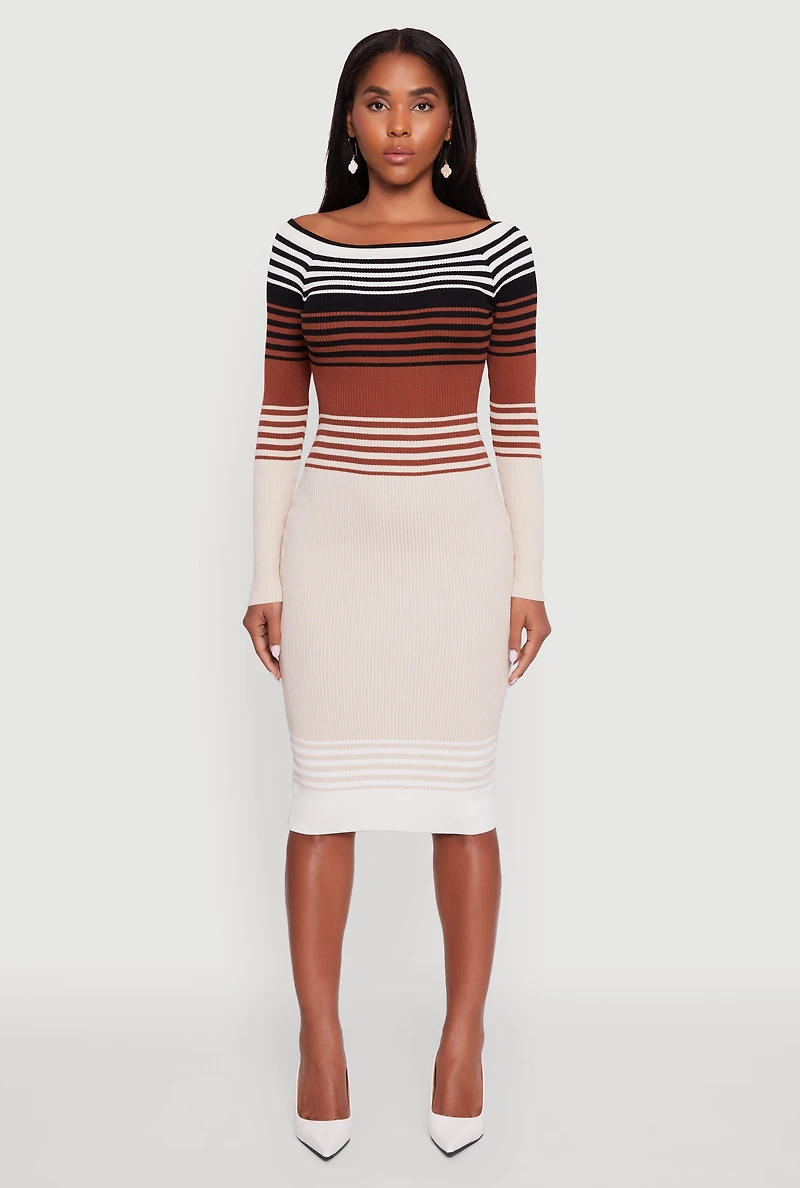 Womens Color Block Long Sleeve Bodycon Sweater Dress, Multi,