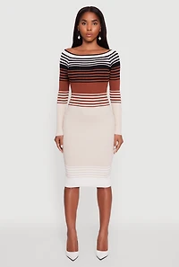 Womens Color Block Long Sleeve Bodycon Sweater Dress, Multi,