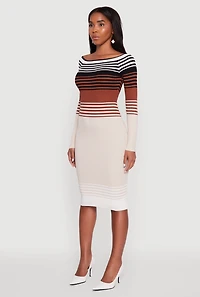 Womens Color Block Long Sleeve Bodycon Sweater Dress, Multi,