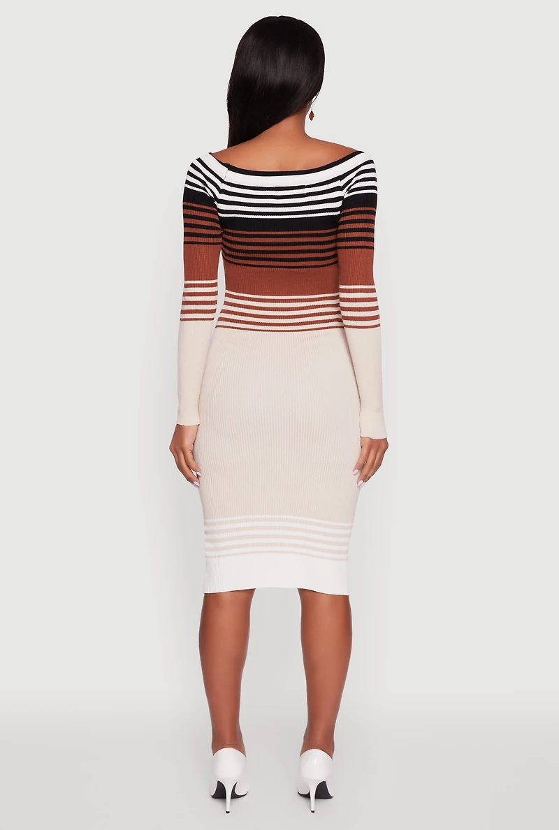 Womens Color Block Long Sleeve Bodycon Sweater Dress, Multi,