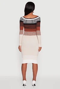 Womens Color Block Long Sleeve Bodycon Sweater Dress, Multi,