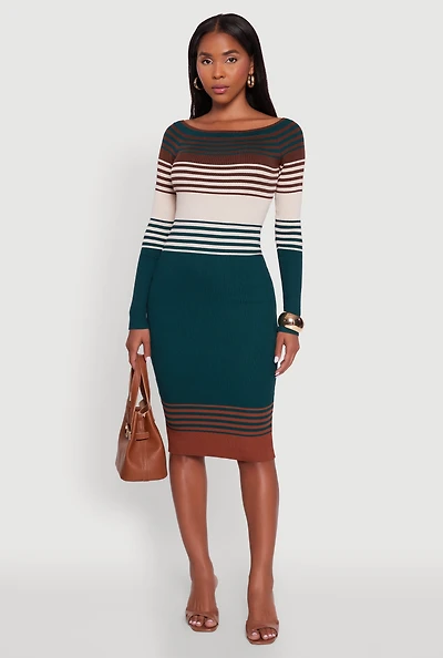 Womens Color Block Long Sleeve Bodycon Sweater Dress, Multi, Size S