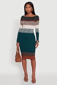 Color Block Long Sleeve Bodycon Sweater Dress