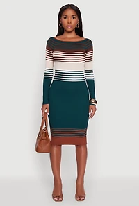 Womens Color Block Long Sleeve Bodycon Sweater Dress, Multi,