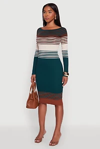 Womens Color Block Long Sleeve Bodycon Sweater Dress, Multi,
